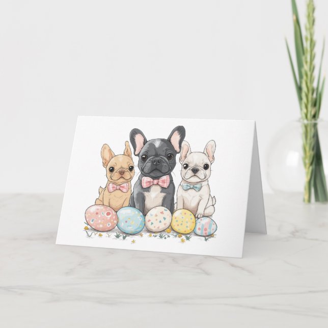 Happy Easter French Bulldogs Holiday Card (Front)