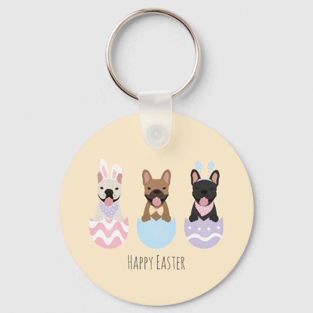 Happy Easter French Bulldogs Key Ring (Front)