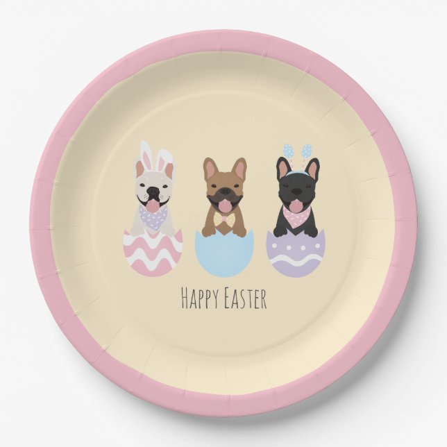 Happy Easter French Bulldogs Paper Plate (Front)