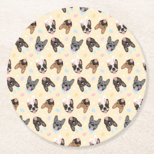 Happy Easter French Bulldogs Round Paper Coaster