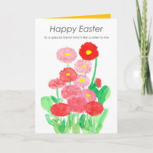 Happy Easter Friend Like a Sister to Me Red Flower Card