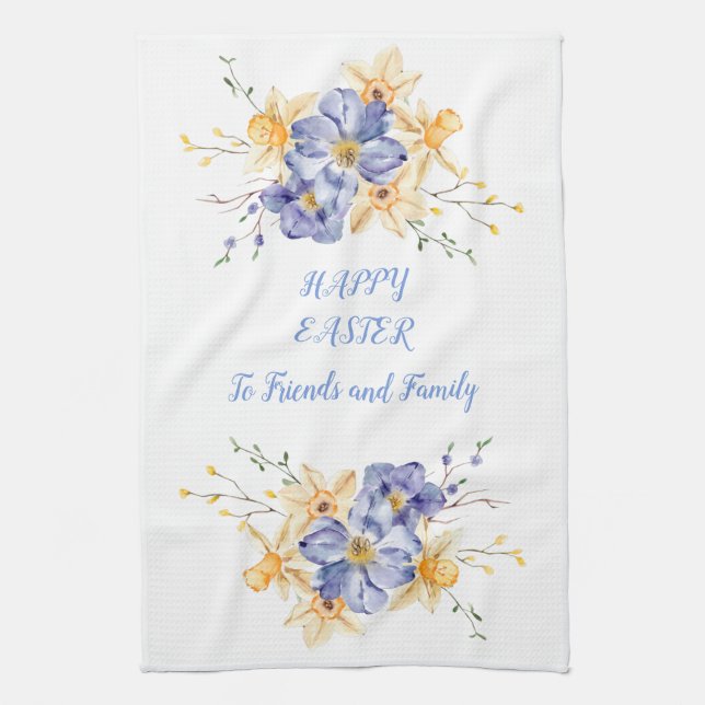 Happy Easter Friends FamilyCrocus and Daffodils Tea Towel (Vertical)
