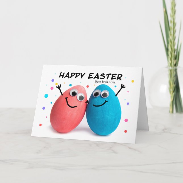 Happy Easter From Both of Us Cute Egg Couple Holiday Card (Front)