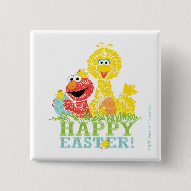 Happy Easter from Elmo & Big Bird 15 Cm Square Badge (Front)