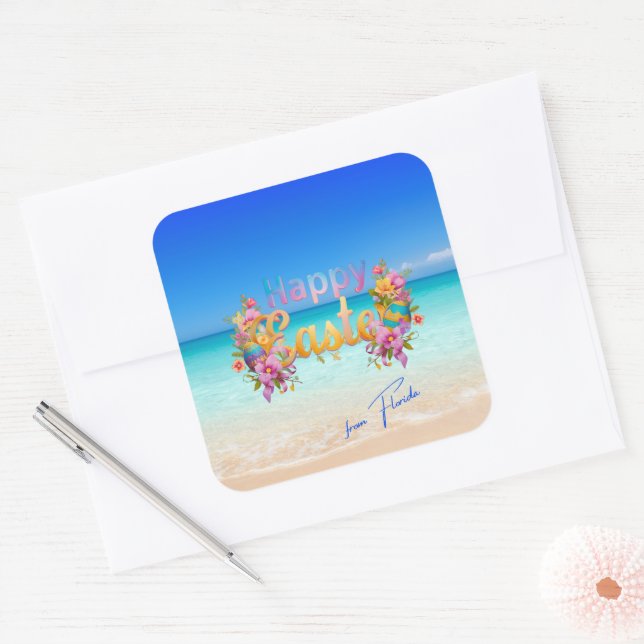 Happy Easter from Florida Tropical Beach Square Sticker (Envelope)