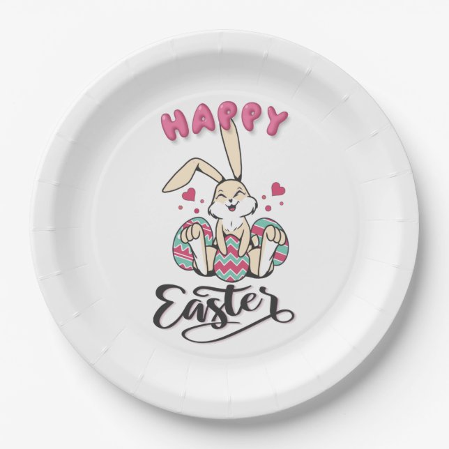Happy Easter from lovely Easter Bunny Paper Plate (Front)