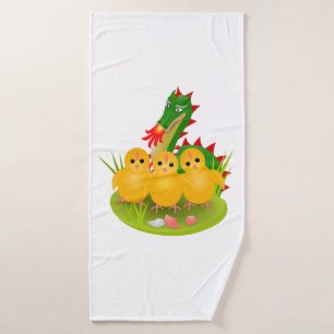 Happy Easter from three chicks and Dragon of Mons Bath Towel