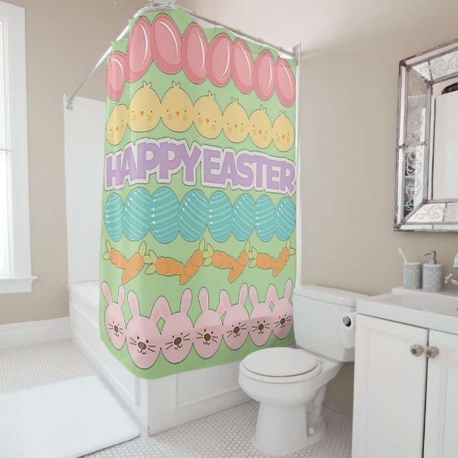 Happy Easter Fun Shower Curtain (In Situ)