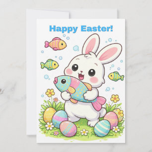 Happy Easter Funny Bunny April Fools Fish Humour Holiday Card