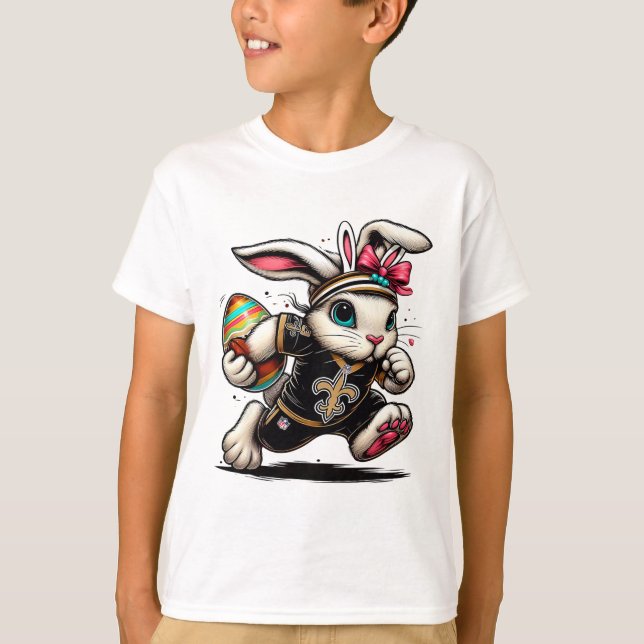 Happy Easter Funny Bunny Racing Egg Hunter  T-Shirt (Front)
