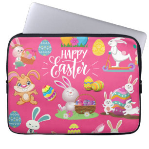 Happy Easter ,Funny Bunny Wishes And Colorful Eggs Laptop Sleeve
