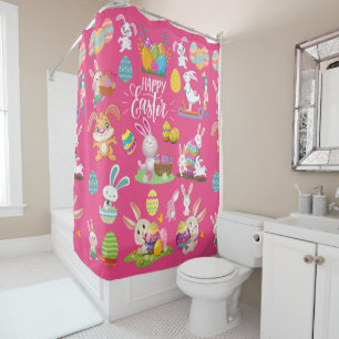 Happy Easter ,Funny Bunny Wishes And Colorful     Shower Curtain