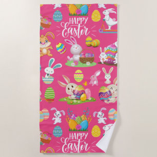 Happy Easter ,Funny Bunny Wishes And Colourful    Beach Towel