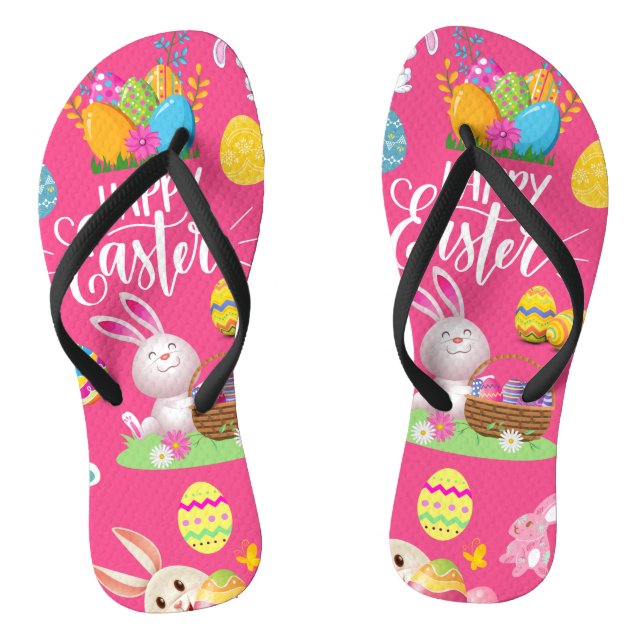 Happy Easter ,Funny Bunny Wishes And Colourful Egg Flip Flops (Footbed)