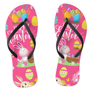 Happy Easter ,Funny Bunny Wishes And Colourful Egg Flip Flops