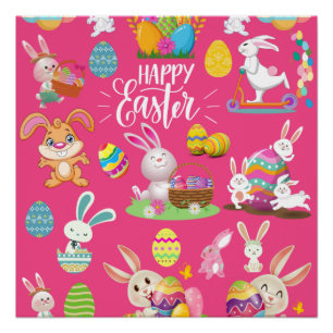 Happy Easter ,Funny Bunny Wishes And Colourful    Poster
