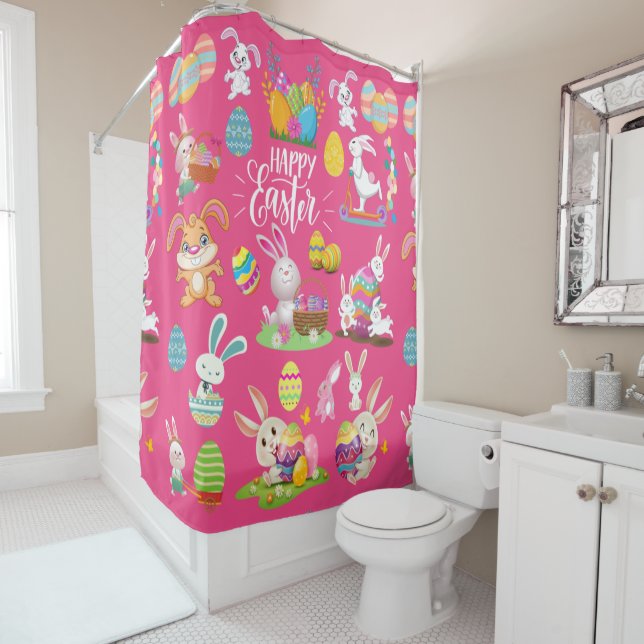 Happy Easter ,Funny Bunny Wishes And Colourful     Shower Curtain (In Situ)