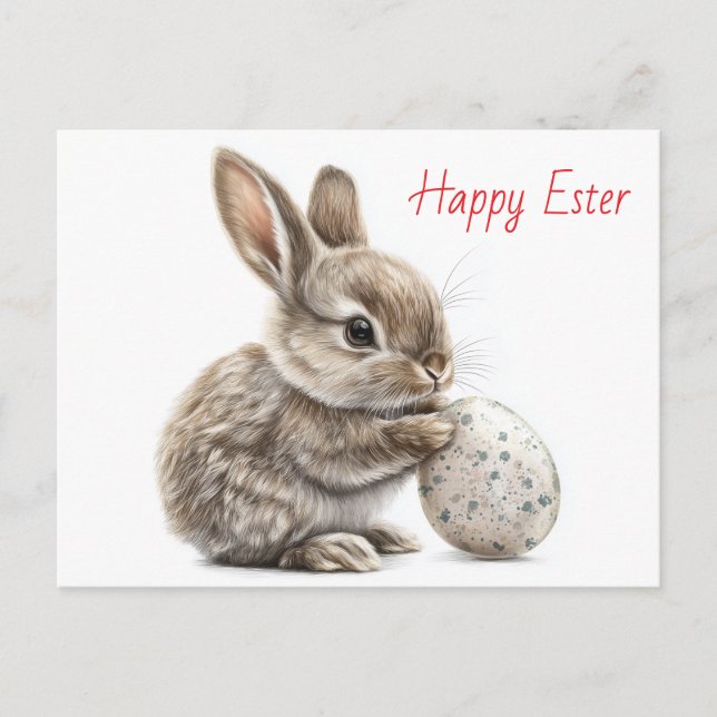 Happy Easter – Funny Bunny with Egg Delight Postcard (Front)