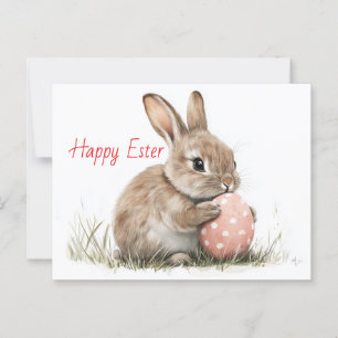 Happy Easter – Funny Bunny with Egg Delight Postcard