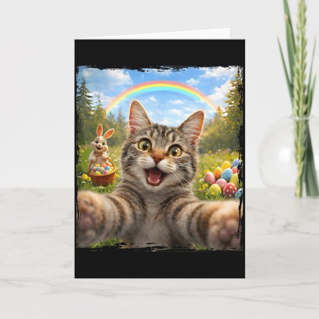 Happy Easter Funny Cat Selfie With Easter Bunny Ki Card (Front)