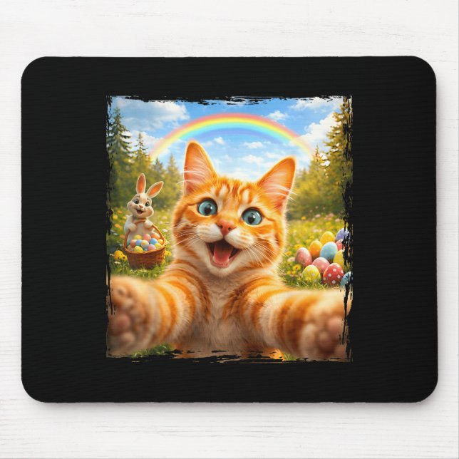 Happy Easter Funny Cat Selfie With Easter Bunny Ki Mouse Mat (Front)