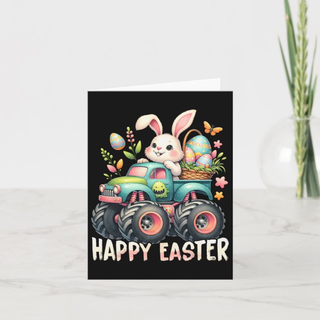 Happy Easter Funny Construction Trucks Kids Bunny  Card (Front)