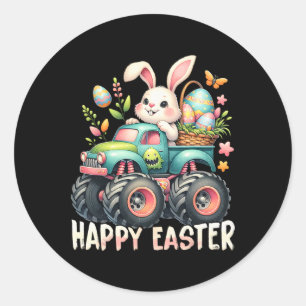 Happy Easter Funny Construction Trucks Kids Bunny Classic Round Sticker