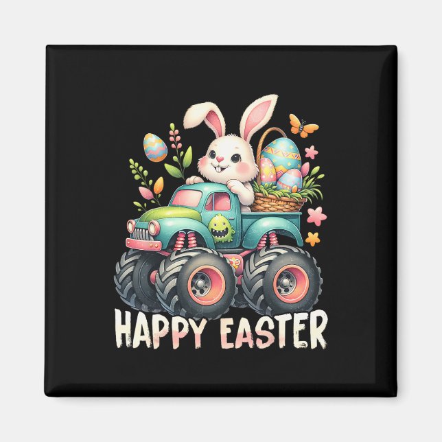 Happy Easter Funny Construction Trucks Kids Bunny  Magnet (Front)