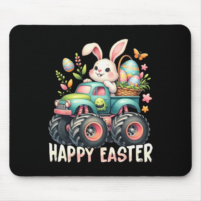 Happy Easter Funny Construction Trucks Kids Bunny  Mouse Mat (Front)