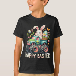 Happy Easter Funny Construction Trucks Kids Bunny  T-Shirt