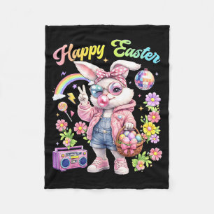Happy easter funny cute bunny easter eggs girl fleece blanket