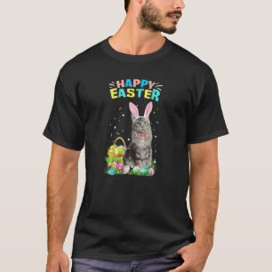 Happy Easter Funny Cute Cat With Basket Of Egg Hun T-Shirt