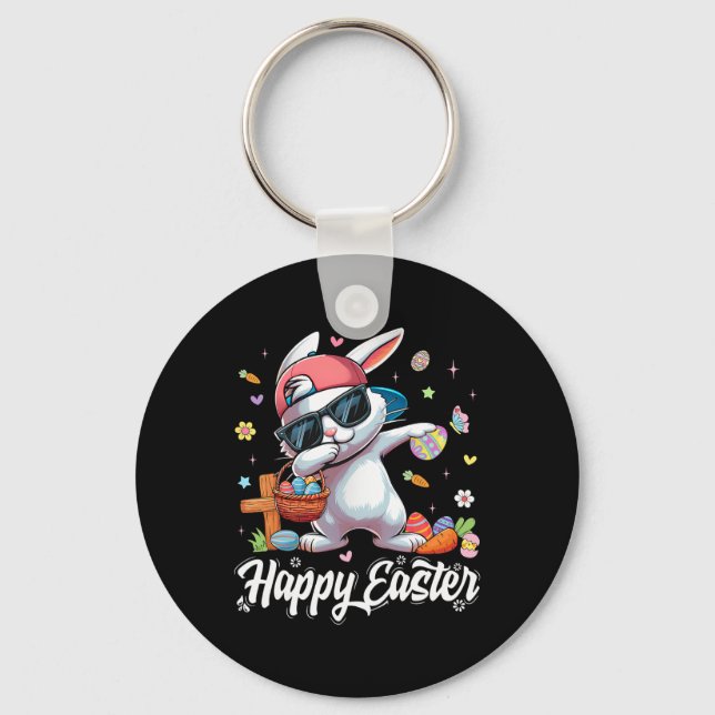 Happy Easter Funny Dabbing Bunny Rabbit Easter Day Key Ring (Front)