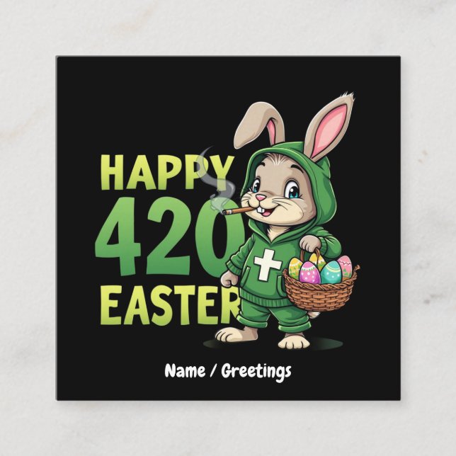  Happy Easter Funny Easter Bunny Design Weed Lover Square Business Card (Front)