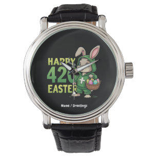 Happy Easter Funny Easter Bunny Design Weed Lover Watch
