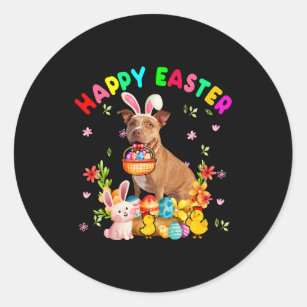 Happy Easter Funny Easter Day Pit bull Bunny Eggs  Classic Round Sticker
