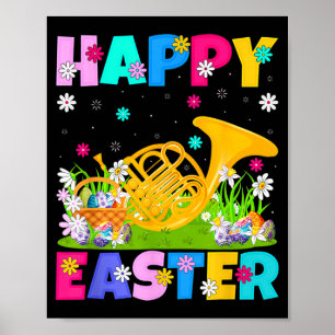 Happy easter funny floral french horn easter sunda poster