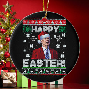 Happy Easter Funny Joe Biden Santa Christmas Ceramic Tree Decoration