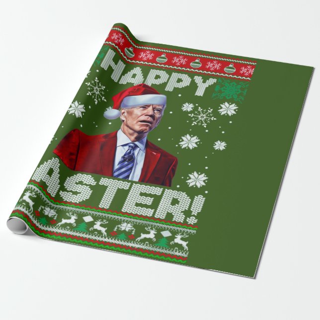 Happy Easter Funny Joe Biden Santa Christmas Green Wrapping Paper (Unrolled)