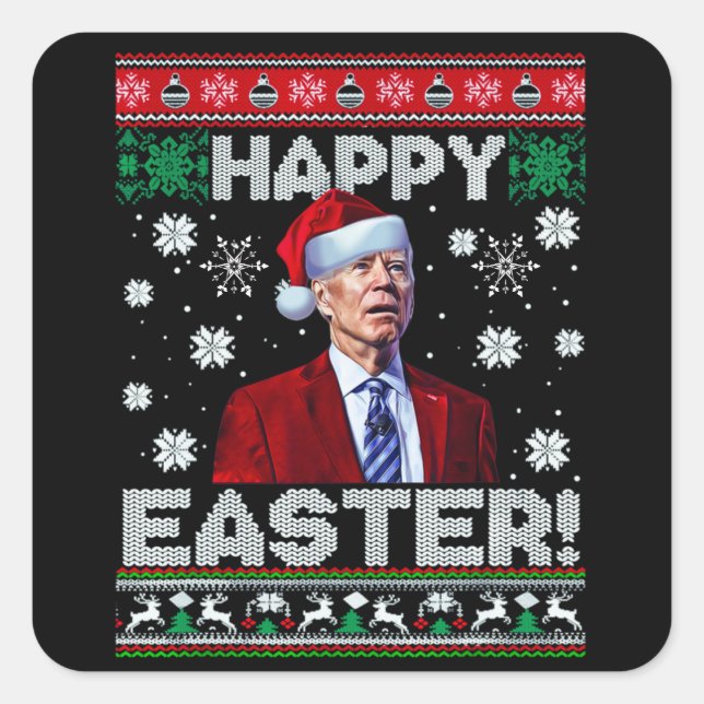 Happy Easter Funny Joe Biden Santa Christmas Square Sticker (Front)