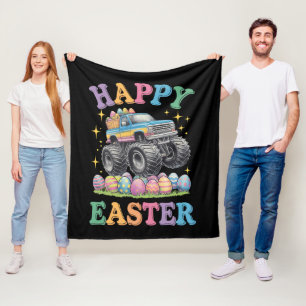 Happy Easter Funny Monster Truck Crush Eggs Fleece Blanket