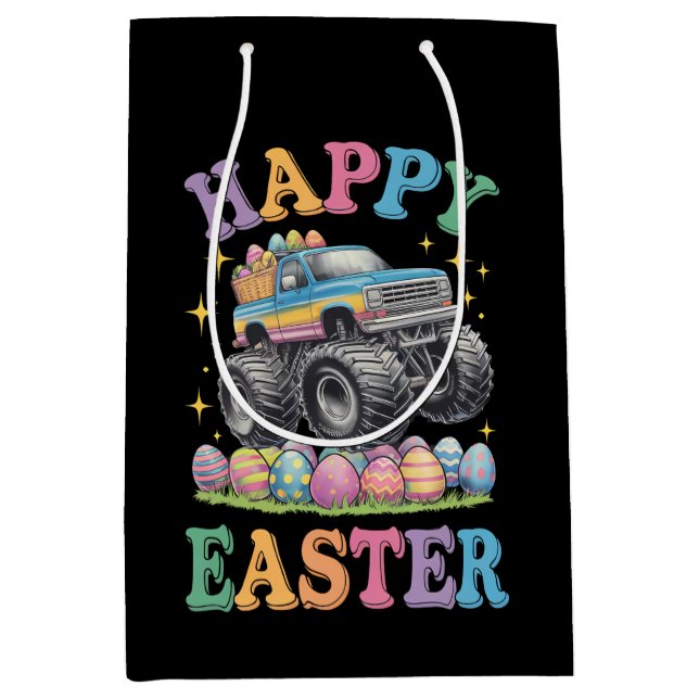 Happy Easter Funny Monster Truck Crush Eggs Medium Gift Bag (Front)