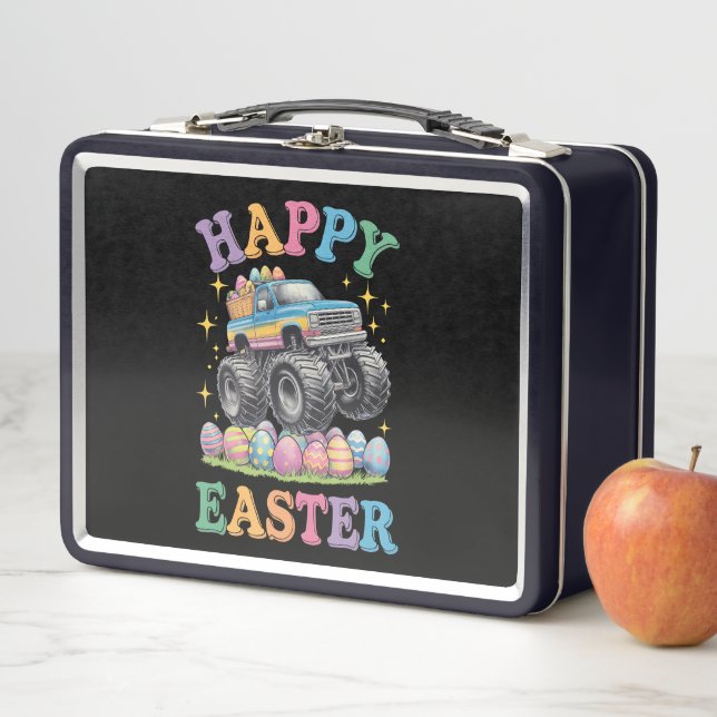 Happy Easter Funny Monster Truck Crush Eggs Metal Lunch Box (In Situ)