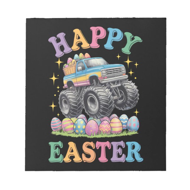 Happy Easter Funny Monster Truck Crush Eggs Notepad (Front)