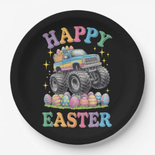Happy Easter Funny Monster Truck Crush Eggs Paper Plate