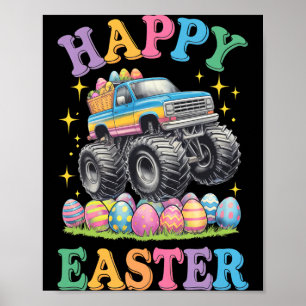 Happy Easter Funny Monster Truck Crush Eggs Toddle Poster