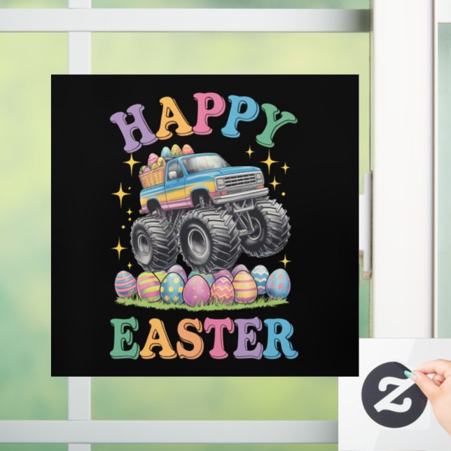 Happy Easter Funny Monster Truck Crush Eggs Window Cling (Home)
