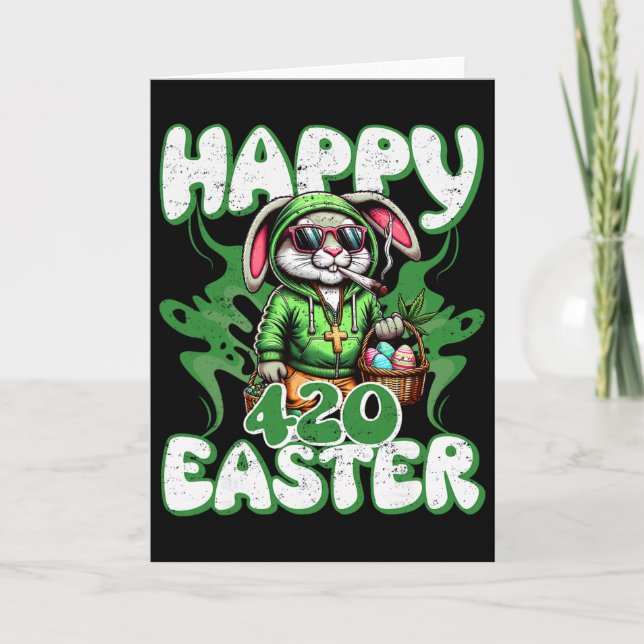 Happy Easter Funny Smoking Easter Bunny Men Women  Card (Front)