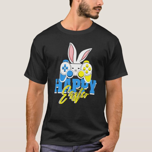 Happy Easter Gamer Bunny Rabbit Gaming Controller T-Shirt (Front)
