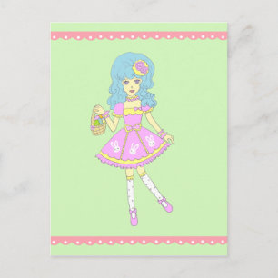 Happy Easter Girl Green Holiday Postcard